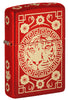 Front shot of Tiger Design Metallic Red Windproof Lighter standing at a 3/4 angle