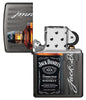 Jack Daniel's® Logo and Bottle Gray Windproof Lighter with its lid open and unlit