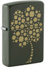 Front shot of Zippo Four Leaf Clover Design Windproof Lighter standing at a 3/4 angle.