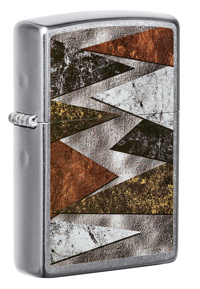 Front shot of Patterns Design Street Chrome™ Windproof Lighter standing at a 3/4 angle.