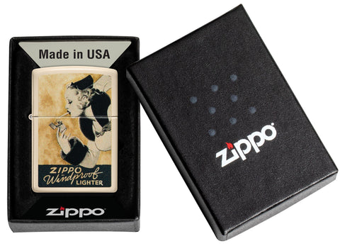 Zippo Windy Design Flat Sand Windproof Lighter in it's packaging.