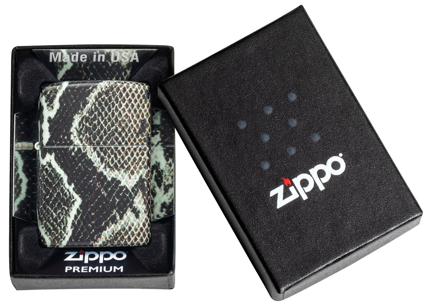 Snake Skin Design 540 Color Windproof Lighter in it's packaging.