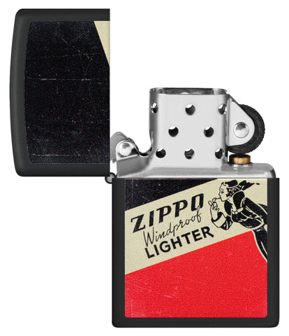 Zippo Windy Design Windproof Lighter with its lid open and unlit.