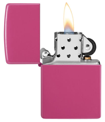 Classic Frequency Windproof Lighter with its lid open and lit.