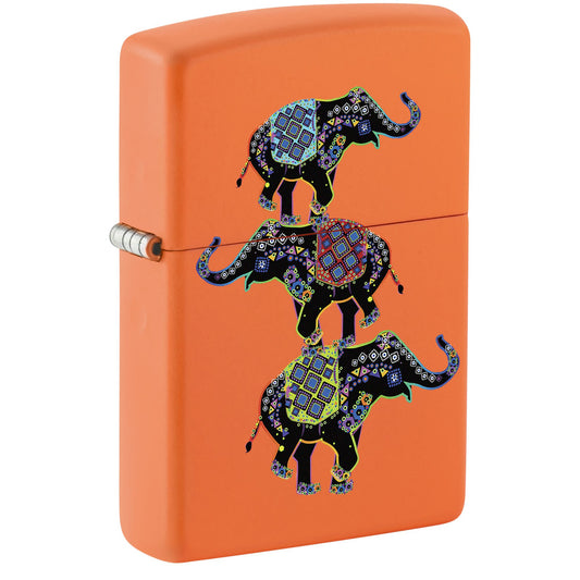 Front shot of Elephant Design Windproof Lighter standing at a 3/4 angle.