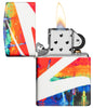 Drippy Z Design 540 Color Windproof Lighter with its lid open and lit.