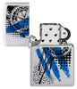Zippo Trash Polka Tattoo Compass Design Windproof Lighter with its lid open and lit.