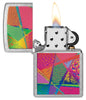 Zippo Retro Pattern Design Windproof Lighter with its lid open and lit.