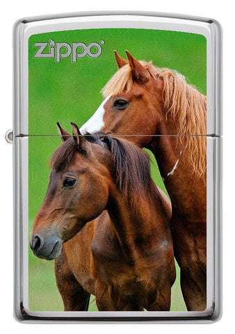 Front view of Two Horses Design Windproof Pocket Lighter.