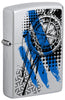 Front shot of Zippo Trash Polka Tattoo Compass Design Windproof Lighter standing at a 3/4 angle.