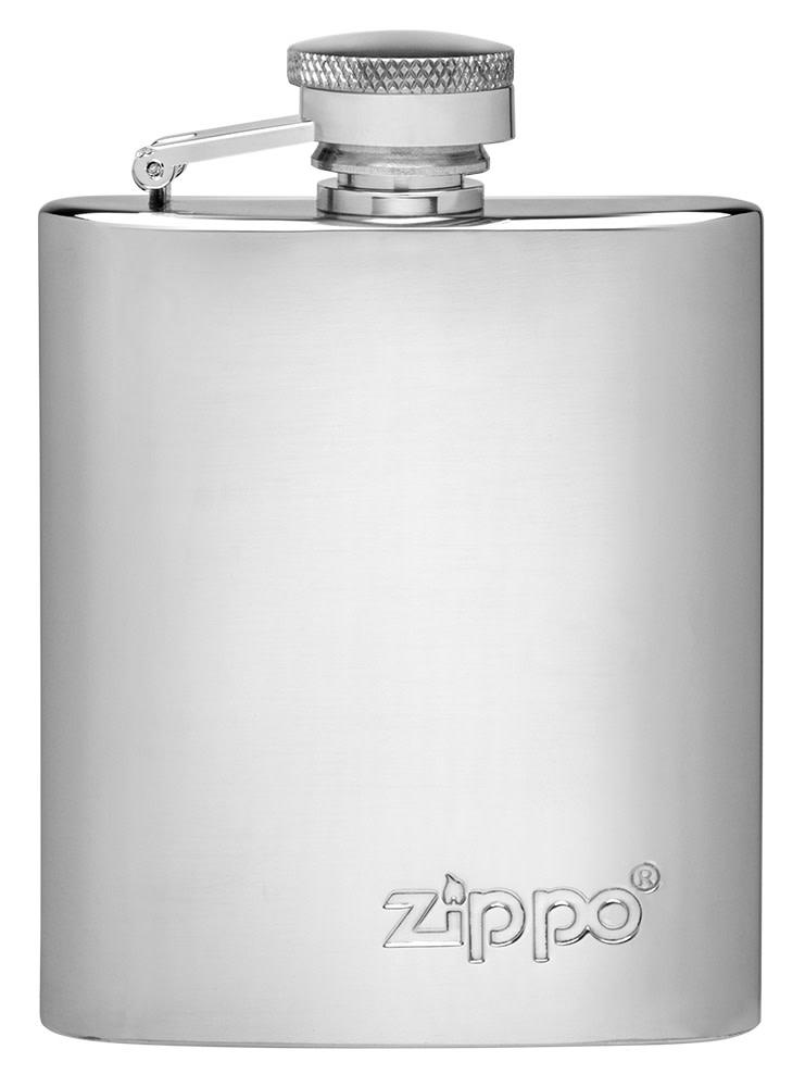 Front view of Brushed Chrome Zippo Flask