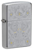 Front shot of Painted Floral Satin Chrome Windproof Lighter standing at a 3/4 angle