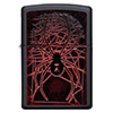 Front view of Spider Design Texture Print Black Matte Windproof Lighter.
