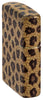 Leopard Print 540 Color Windproof Lighter standing at an angle, showing the front and right side of the lighter