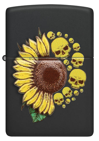 Front shot of Sunflower Design Texture Print Black Matte Windproof Lighter.