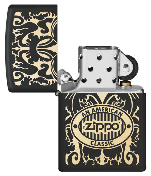 Zippo American Classic Windproof Lighter with its lid open and unlit.