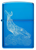 Front view of Whale Design High Polish Blue Windproof Lighter.