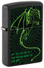 Front shot of Zippo Cyberpunk Dragon Design Windproof Lighter standing at a 3/4 angle.