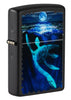 Front shot of Black Light Loch Ness Design Black Matte Windproof Lighter standing at a 3/4 angle.