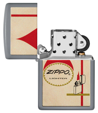 Zippo Design Windproof Lighter with its lid open and unlit.