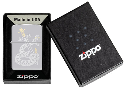 Zippo Snake Sword Tattoo Design Windproof Lighter in its packaging.