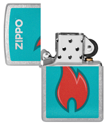 Zippo Flame Design Windproof Lighter with its lid open and unlit.