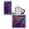 Abstract Design Windproof Lighter with its lid open and lit.