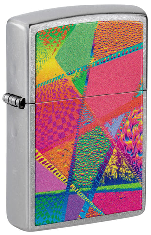 Front shot of Zippo Retro Pattern Design Windproof Lighter standing at a 3/4 angle.