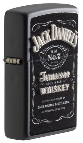 Angle shot of Jack Daniel's® Texture Print Black Matte Windproof Lighter showing the texture print process