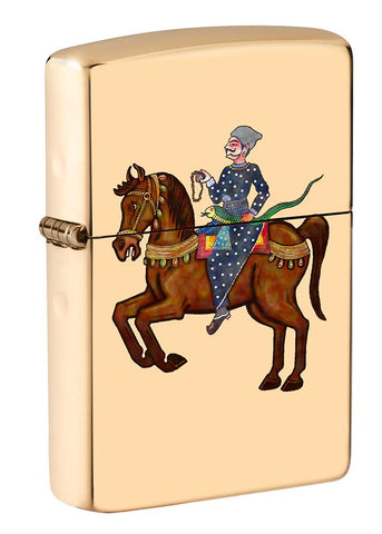 Front shot of Indian Wedding Horse Design Windproof Pocket Lighter standing at a 3/4 angle.