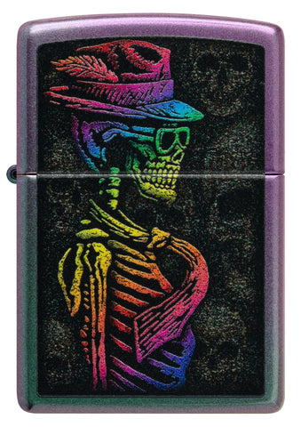 Front shot of Colorful Skull Design Iridescent Windproof Lighter.