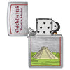 Chichen Itza Design Windproof Lighter with its lid open and unlit.