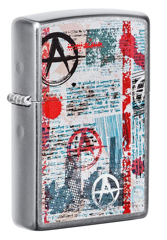 Front shot of Anarchy Design Street Chrome™ Windproof Lighter standing at a 3/4 angle.
