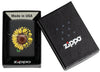 Sunflower Design Texture Print Black Matte Windproof Lighter in it's packaging.