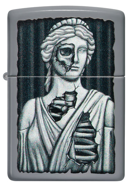 Front shot of Lady Skull Design Flat Grey Windproof Lighter.