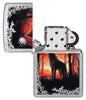 Zippo Wolf Moon Trees Windproof Lighter with its lid open and unlit.