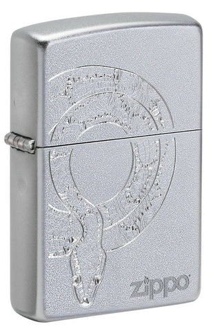 Front shot of Snake Design Windproof Lighter standing at a 3/4 angle.
