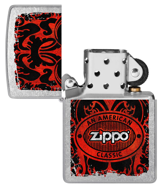 Zippo American Classic Windproof Lighter with its lid open and unlit.