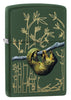 Front shot of Pangolin Design Green Matte Windproof Lighter standing at a 3/4 angle