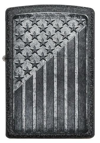 Front shot of Stars and Stripes Design Iron Stone Windproof Lighter.