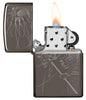 Bholenath Design Windproof Pocket Lighter with its lid open and lit.
