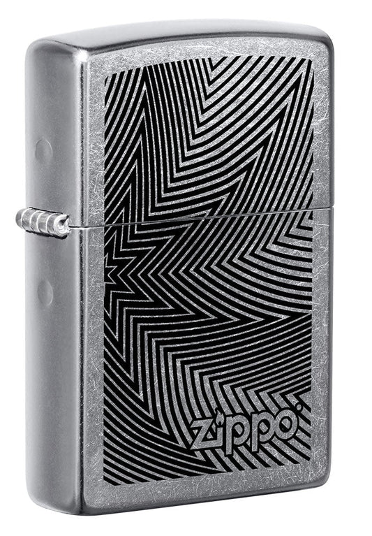 Front shot of Pattern Design Windproof Lighter standing at a 3/4 angle.