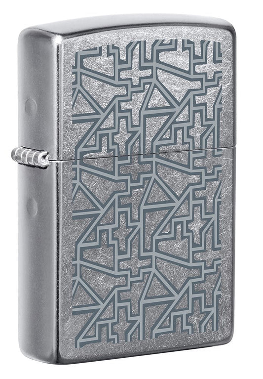 Front shot of Geometric Pattern Design Windproof Lighter standing at a 3/4 angle.