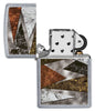 Patterns Design Street Chrome™ Windproof Lighter with its lid open and unlit.