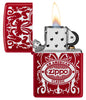 Zippo American Classic Windproof Lighter with its lid open and lit.