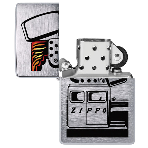 Zippo Car Design Windproof Lighter with its lid open and unlit.