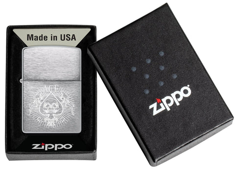 Zippo Spade Skull Design Windproof Lighter in its packaging.