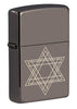 Front view of Star of David Design Black Ice® Windproof Lighter standing at a 3/4 angle.