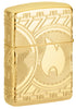 Back shot of Currency Design Armor® High Polish Gold Windproof Lighter standing at a 3/4 angle.