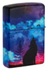 Back shot of Wolf Howling Design 540 Color Windproof Lighter standing at a 3/4 angle.